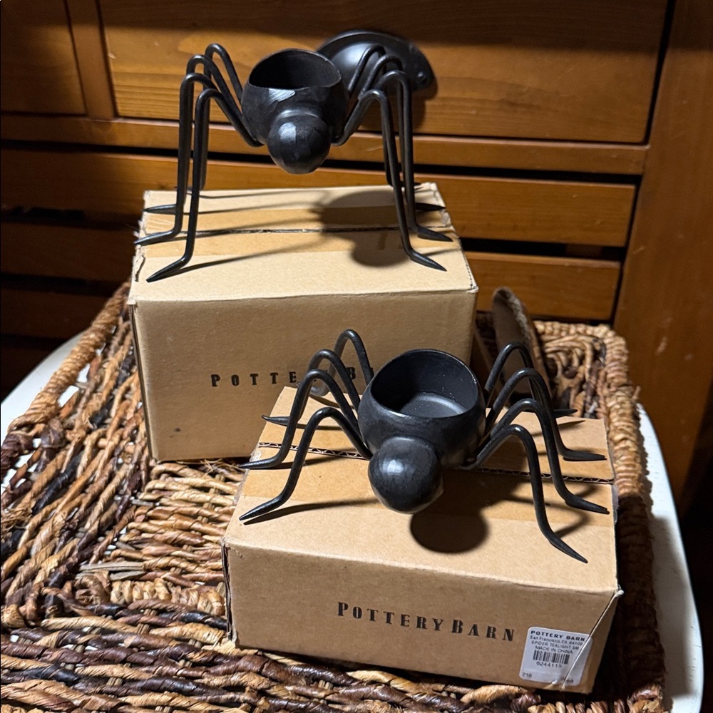 Pottery Barn Spider 🕷️ Tea Light Candle Holders Set of 2 BNIB